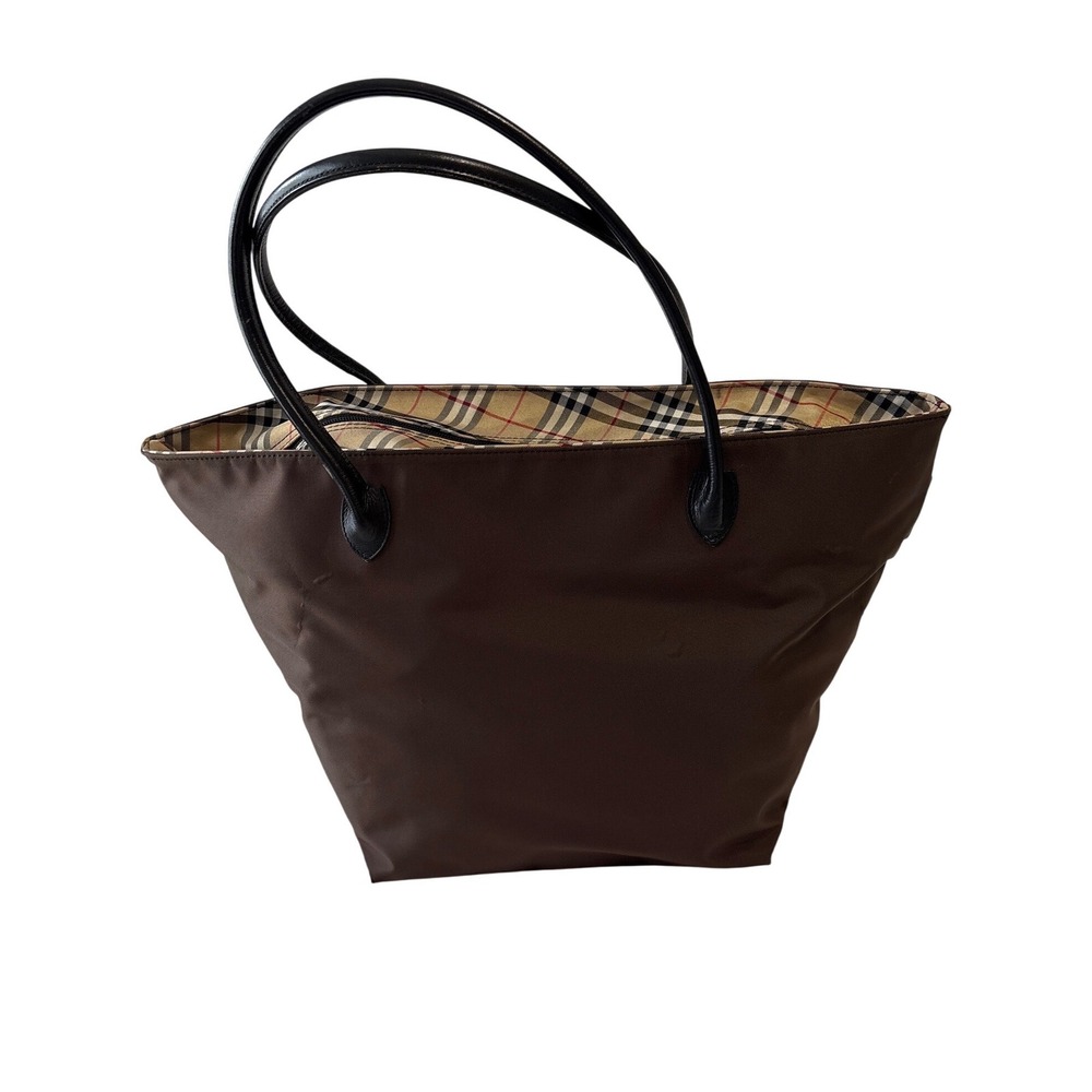 Burberry Blue Label Authentic Brown Nylon Nova Check Tote Bag Shoulder Bag